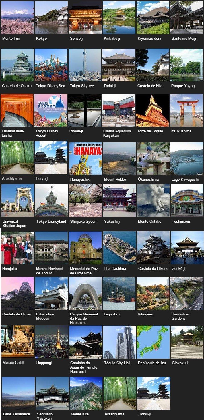50 najpopularniejszych miejsc turystycznych w Japonii