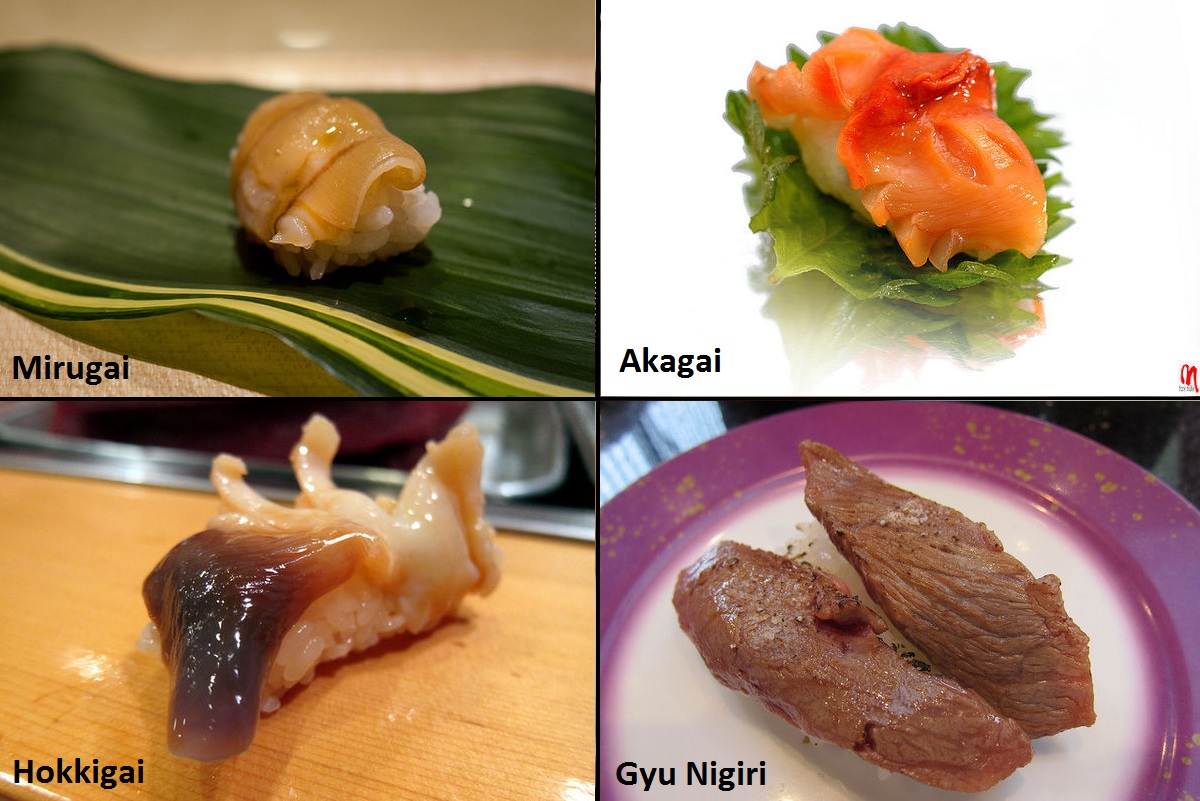 Types of sushi, urumaki, hossomaki and nigiri, urumaki