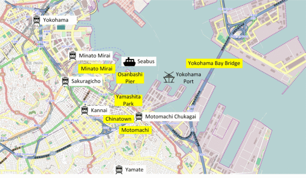 Carte de la zone du port de Yokohama