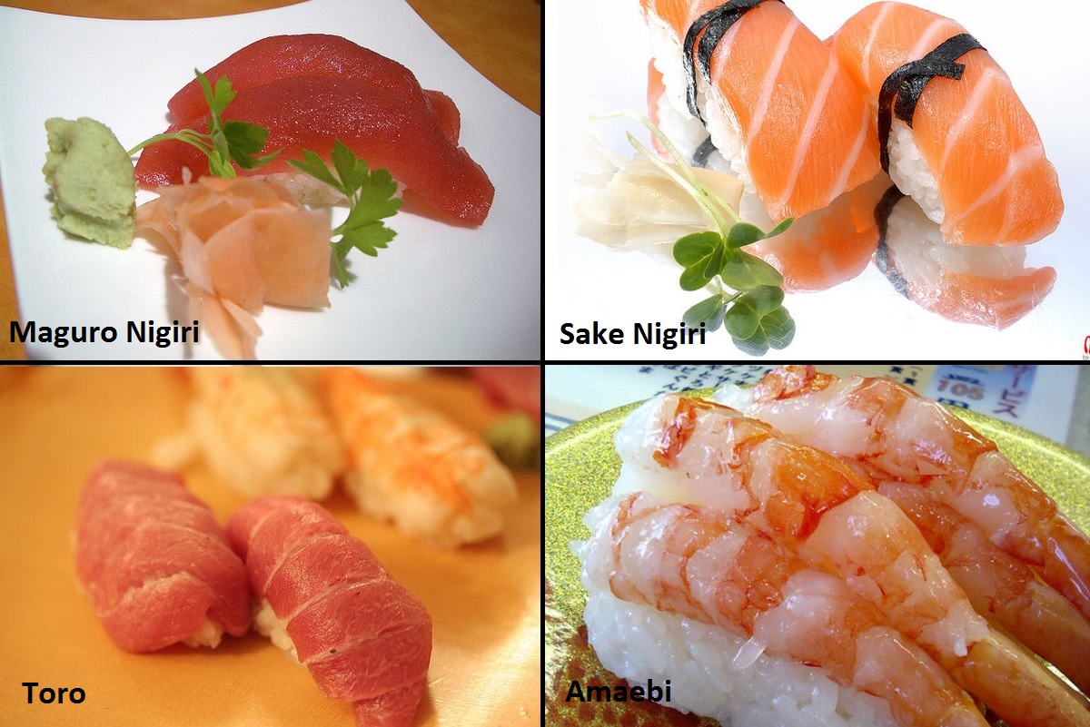 Types of sushi, urumaki, hossomaki and nigiri, urumaki