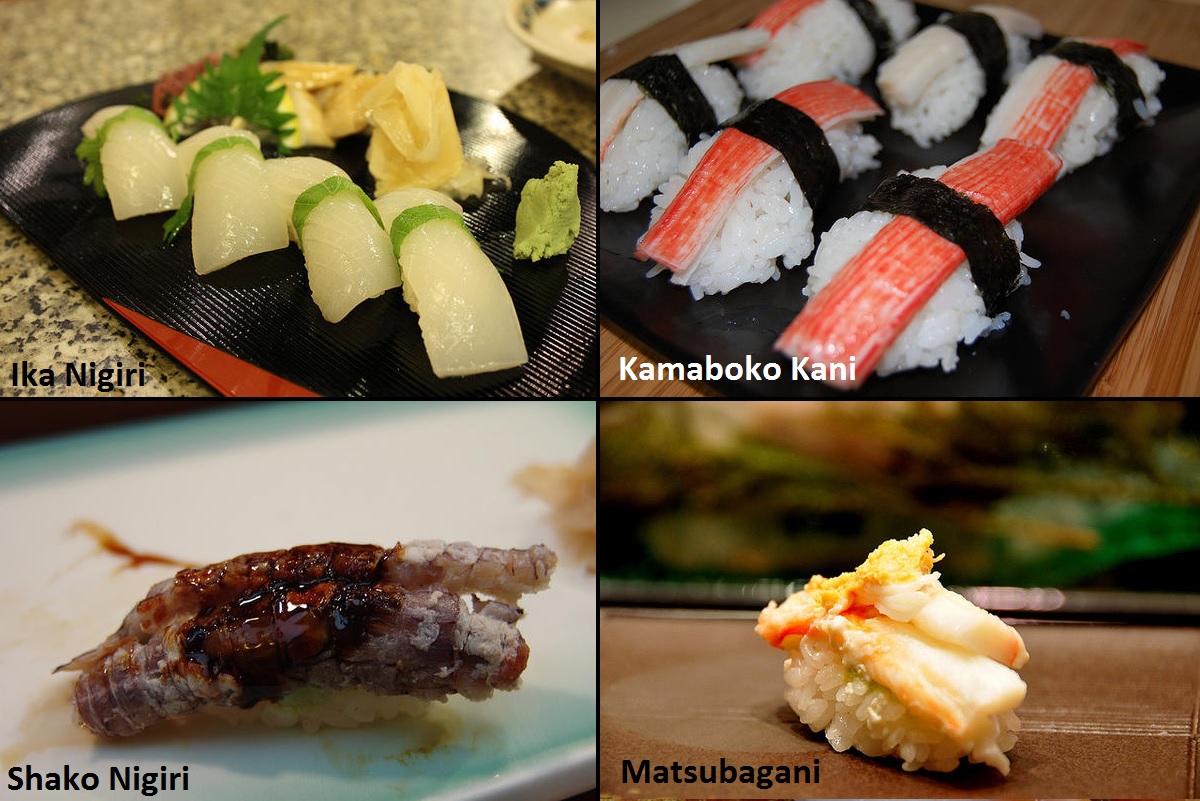 Types of sushi, urumaki, hossomaki and nigiri, urumaki