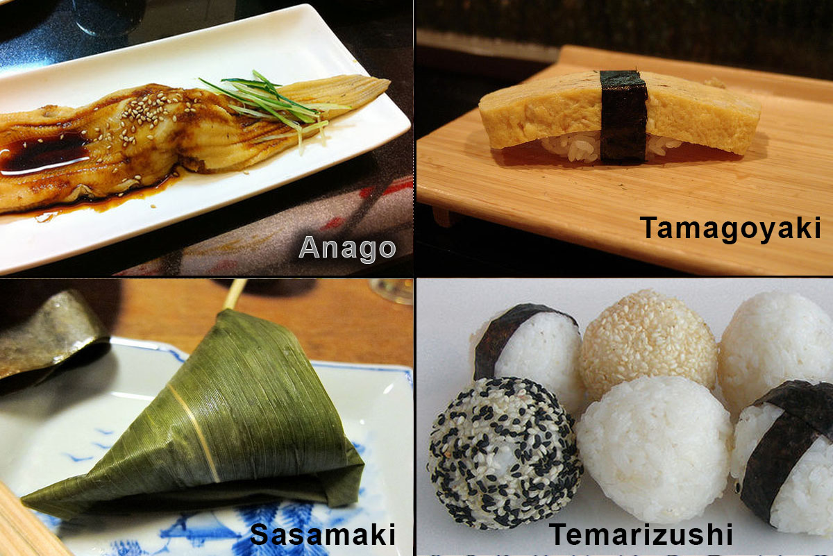 Types of sushi, urumaki, hossomaki and nigiri, urumaki