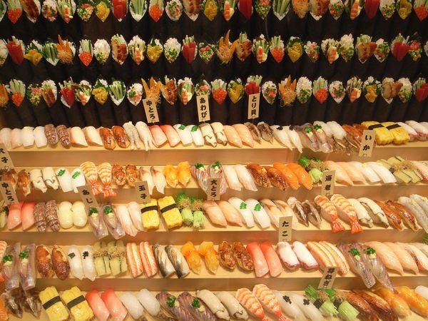 Types of sushi, urumaki, hossomaki and nigiri, urumaki