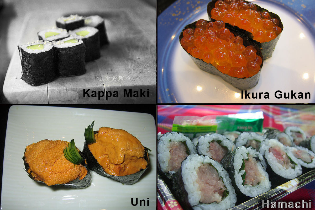 Các loại sushi, urumaki, hossomaki và nigiri, urumaki