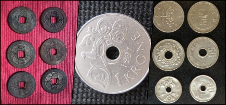 피어싱 된 일본 동전