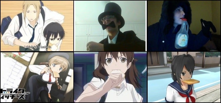 Anime-Charaktere, die mit einem Laib im Mund laufen