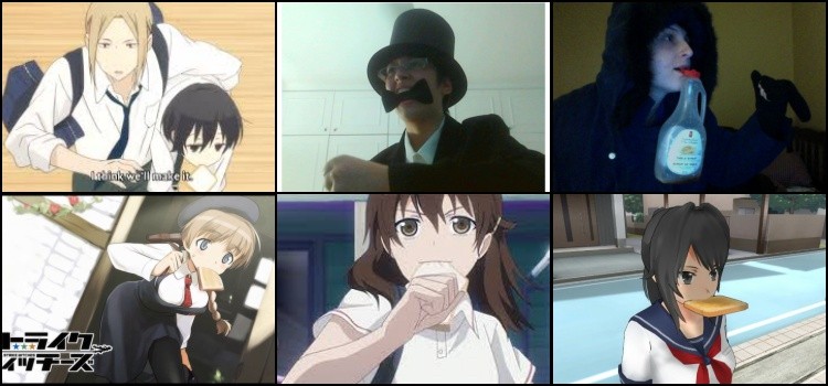 Personnages d'anime courant avec un pain dans la bouche