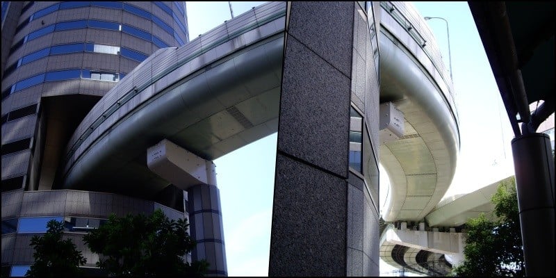 Hanshin expressway - a via expressa que atravessa um prédio