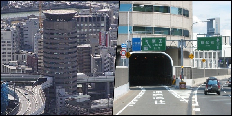 Hanshin expressway - a via expressa que atravessa um prédio