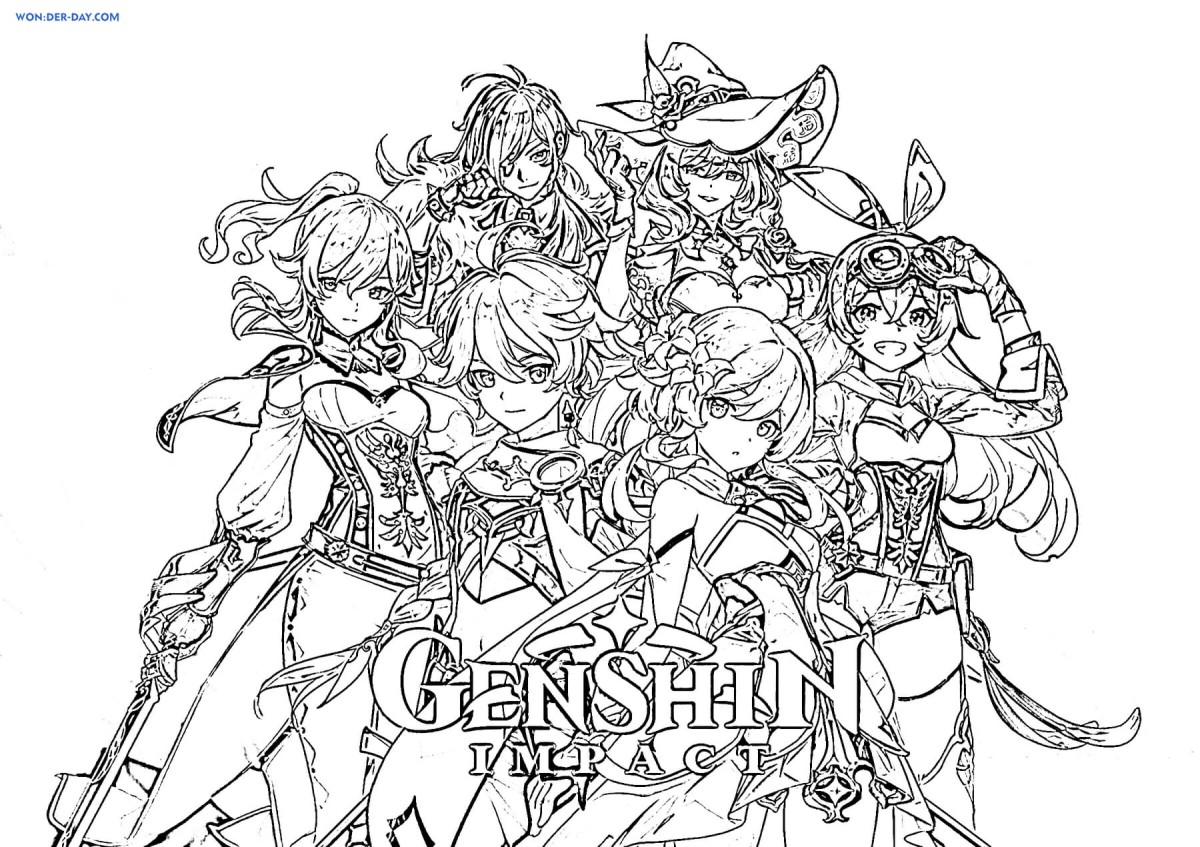 Genshin Impact drawings to color, download, and print