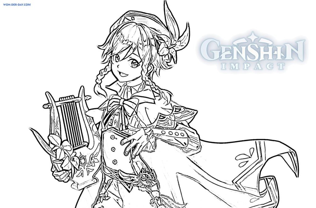 Genshin Impact drawings to color, download, and print