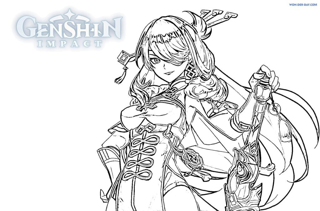 Genshin Impact drawings to color, download, and print