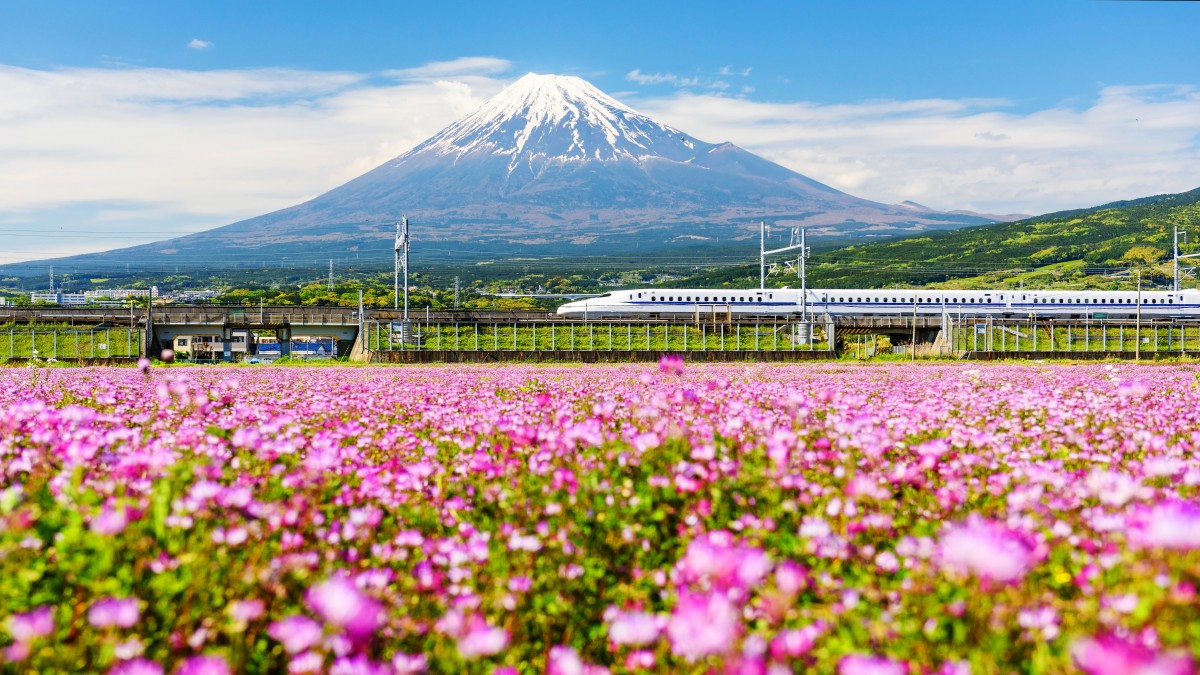 Shinkanzen correr pasar mt. fuji