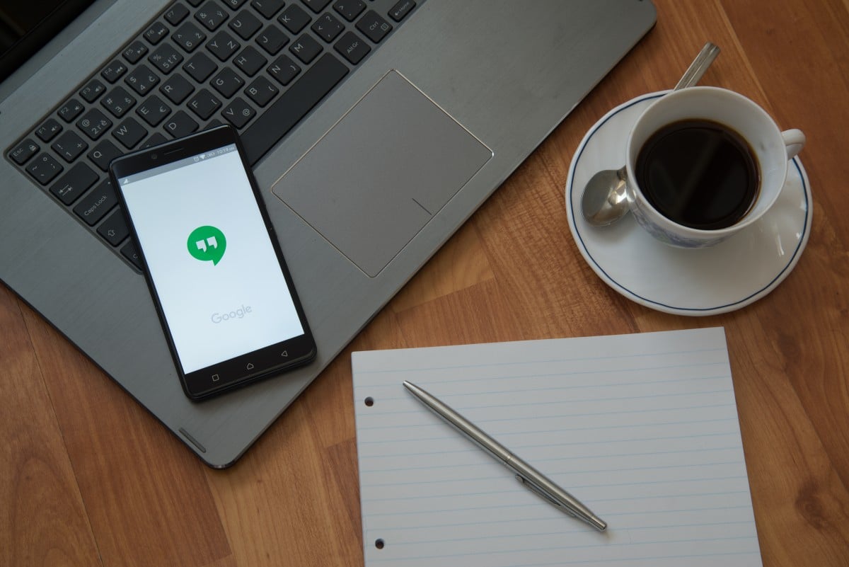 Google hangouts application in a mobile phone screen
