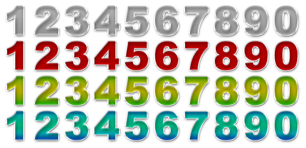 Set di caratteri dei numeri di colore