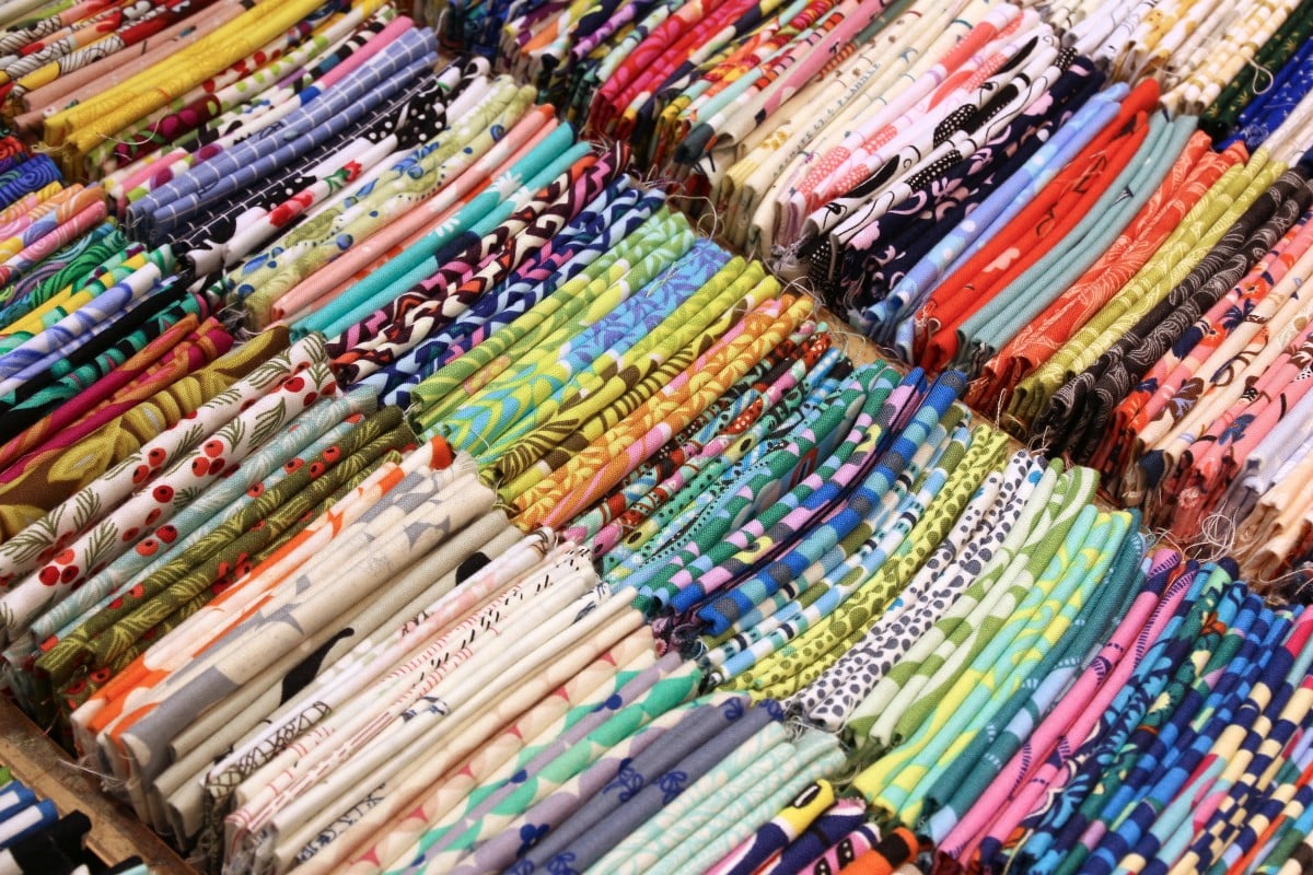 Japanese tenugui towels at a store in kyoto. Tenugui hand towels are a typical small souvenir or gift from japan.